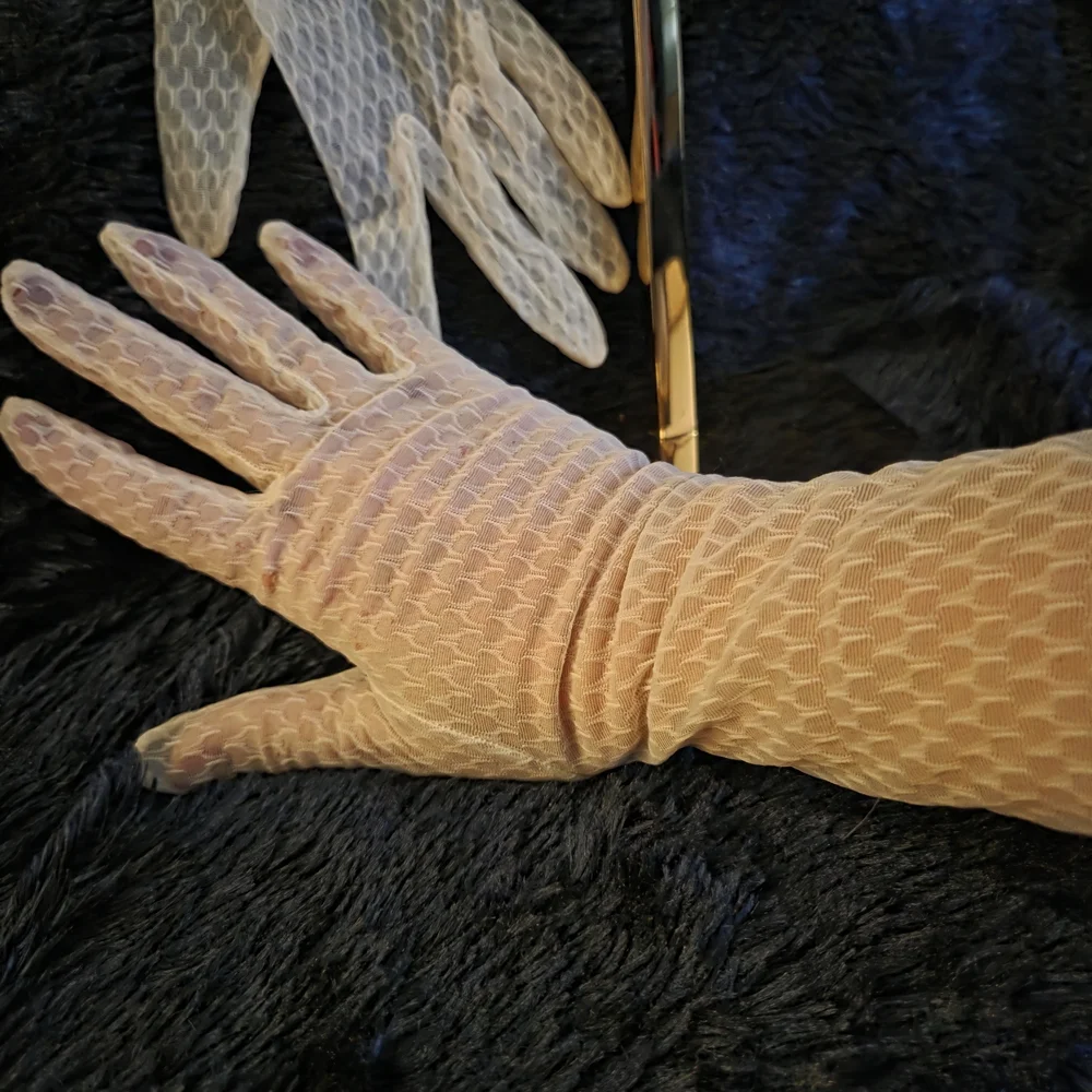 Vintage Sheer Lace Gloves Ivory Mesh Wrist Length Bridal Formal